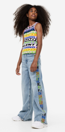 Wide Leg Jeans Girls Kids Sz 12 NWT H&M x Lakwena Printed High Waist Stretch