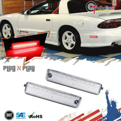 Clear Red LED Rear Side Marker Signal Lights For 93-02 Pontiac Firebird Trans AM