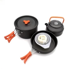 Outdoor Portable Camp Picnic Pot Pan Kettle Teapot Cookware Cook Set Tableware
