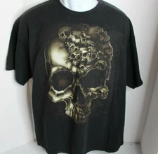 Skull Head Design Unisex T-Shirt Short Sleeve Printed Tee Black AAA sz XL