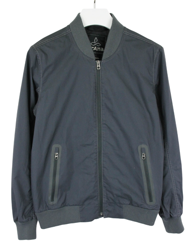 PRANA Jacket Men's SMALL Full Zip Bomber Lined Lightweight Grey