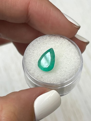 3.0 Carat Chunky Bluish Green Natural Loose Colombian Emerald-Pear Cut - Picture 4 of 9