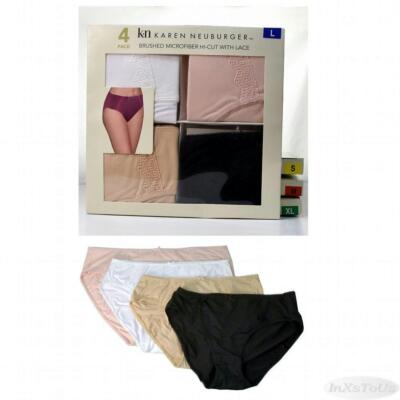 4 Karen Neuburger Womens Brushed Microfiber Hi-Cut w Lace Brief Basics Size S-M