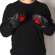 BDSM Leather Fist Mitts Gloves Bondage Restraints Cuffs Adult Paw Mitts US
