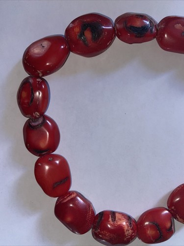 GENUINE RED CORAL NECKLACE WITH STERLING SILVER HEART CLASP - 16” 144G - Picture 4 of 10