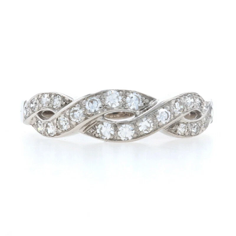 White Gold Diamond Vintage Twist Band 14k Single Cut .40ctw