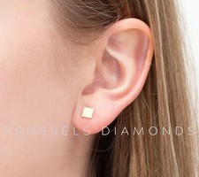 14K Solid Yellow Gold Stud Earrings Square Design 5mm Gift for Women Kids