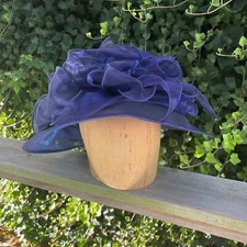 16" Brim Forbusite Crinoline Midnight Blue Transparent Women's Derby Hat NWT