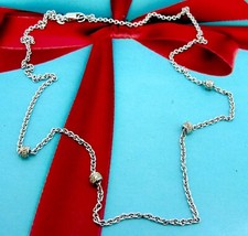 14k White Gold Four Diamonds Station Chain Necklace 16''