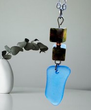 blue sea glass pendant necklace