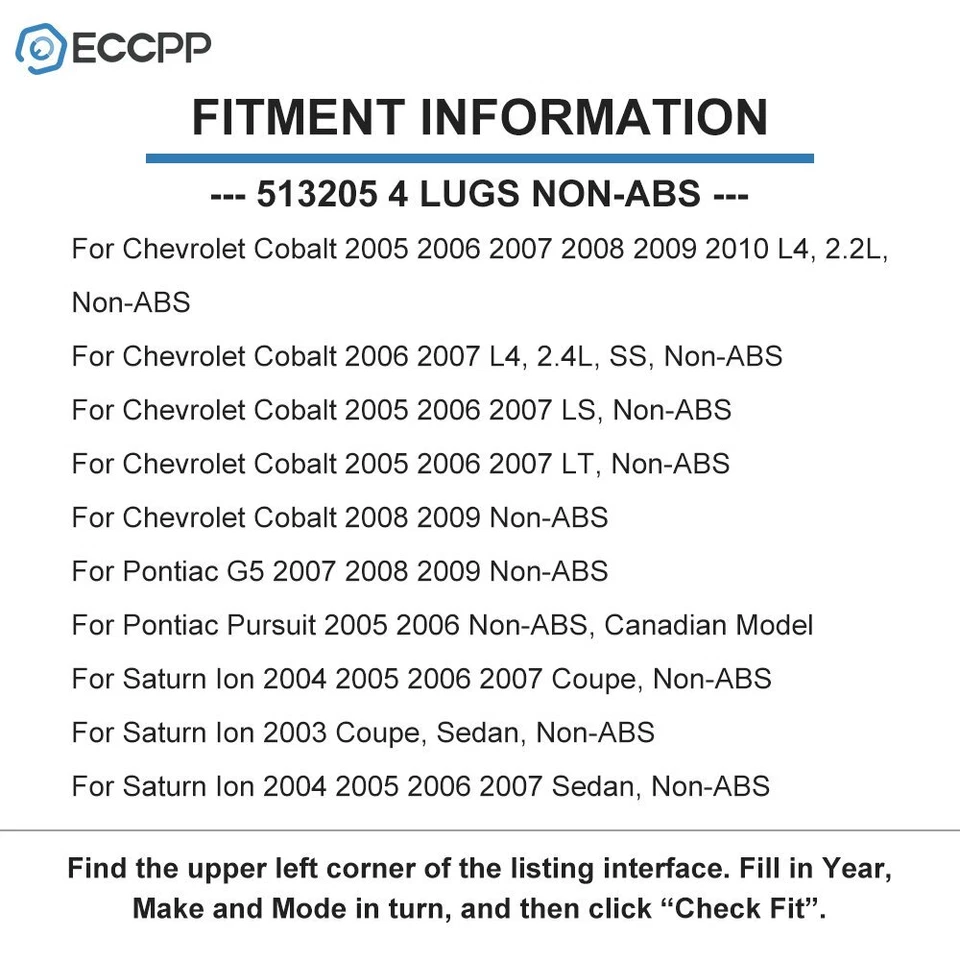 2Pcs Wheel Hub Bearings Assembly Front For Chevy Cobalt Saturn Ion 4-Lug Non-ABS - Изображение 2 из 4