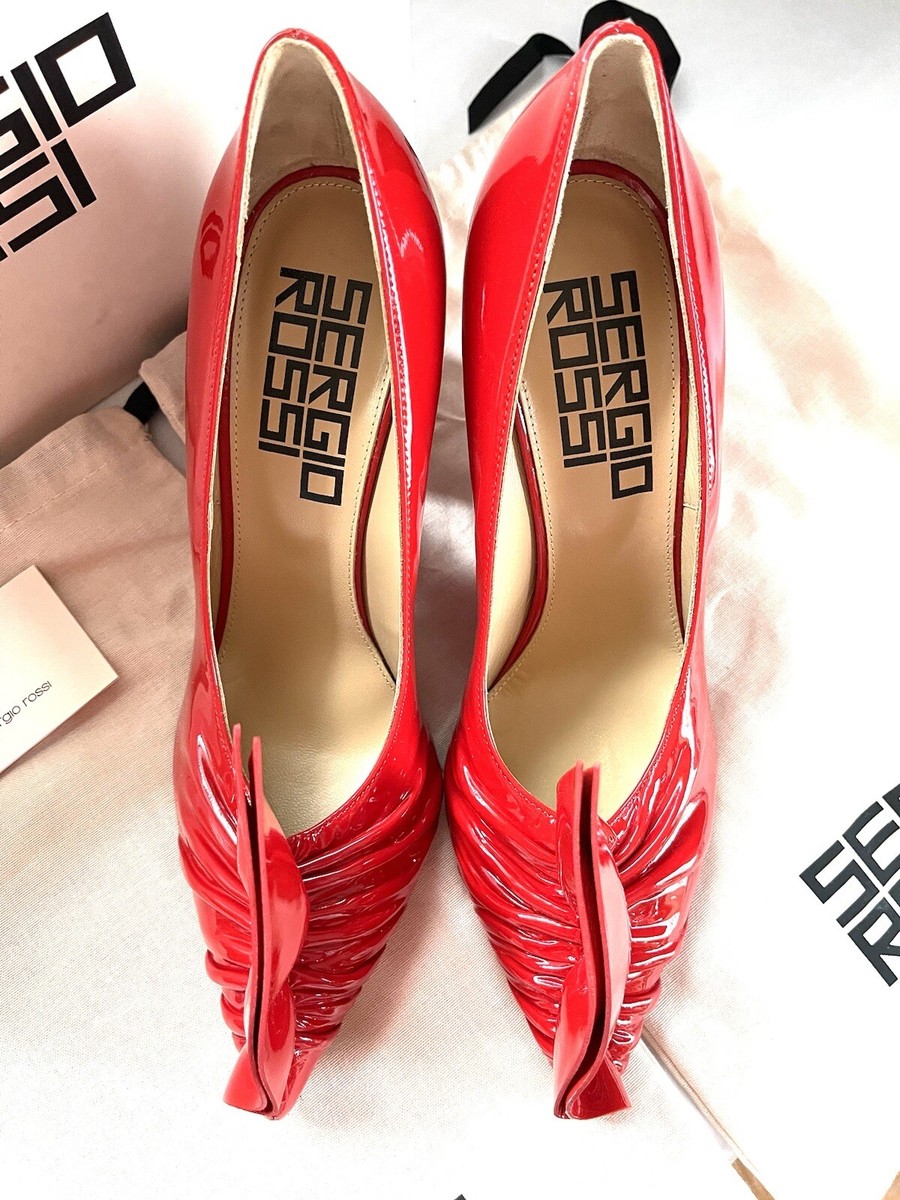 Sergio Rossi RARE Red Patent Leather Ruffle 090 Block Heel