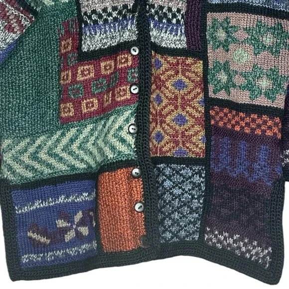 Cárdigan Peruvian Connection Patchwork Colorido Vintage 100% Lana Merino Foto 3 de 4