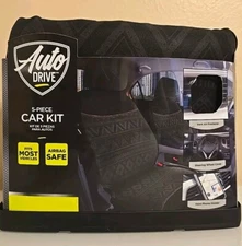 Auto Drive 5-Pcs Aztec Black Seat Cover & Steering Wheel Cover Universal Kit New
