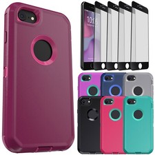 For Apple iPhone 7/7 Plus Hard Case Shockproof Heavy Duty Cover Tempered Glass