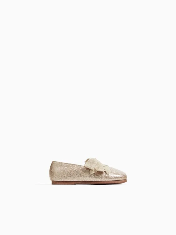 Pisos de ballet Zara bebé niña brillo con lazo dorado 6503/003 talla 6,5 EU22 NUEVOS CON ETIQUETAS Foto 2 de 4