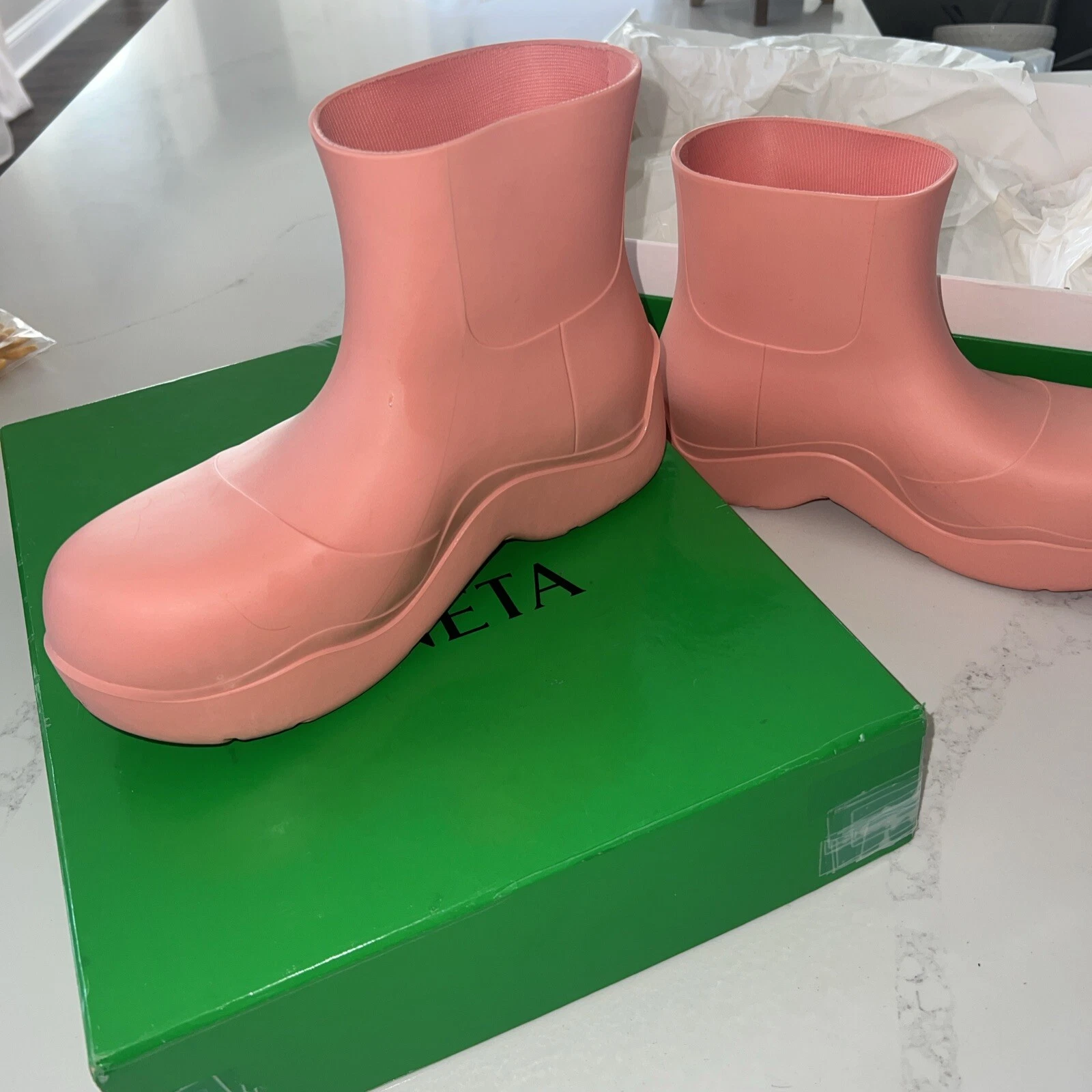 Bottega Veneta Pozzanghera Stivaletto Gomma Fenicottero EU 40 US 9 EUC