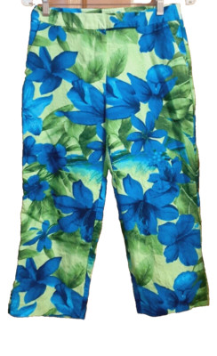 JPR Separates Pedal Pushers Culottes Blue Green Floral Hawaiian Misses Size 6