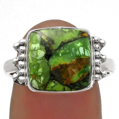 Natural Green Matrix Turquoise 925 Sterling Silver Ring s.8.5 Jewelry R-1223