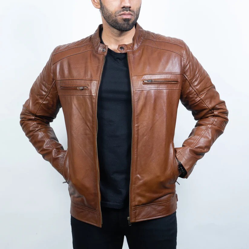 Genuine Leather Biker Jacket for Men - Custom Tailored Sizes