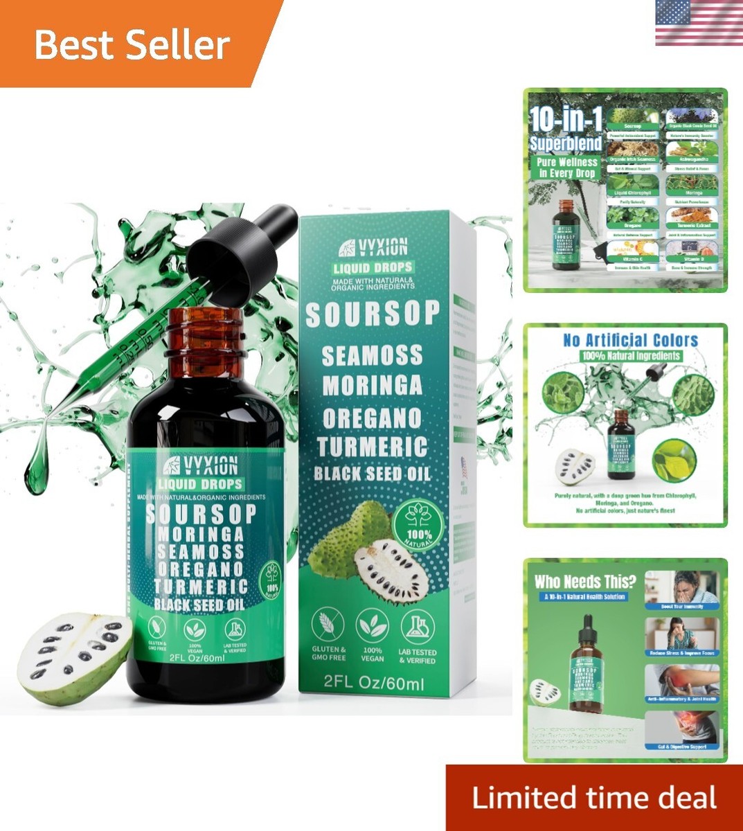 Soursop Liquid Drops - 10 in 1 Herbal Extracts for Overall