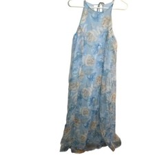 Vintage Express Tricot Women’s Size XS Maxi Dress Light Blue Beige Floral 