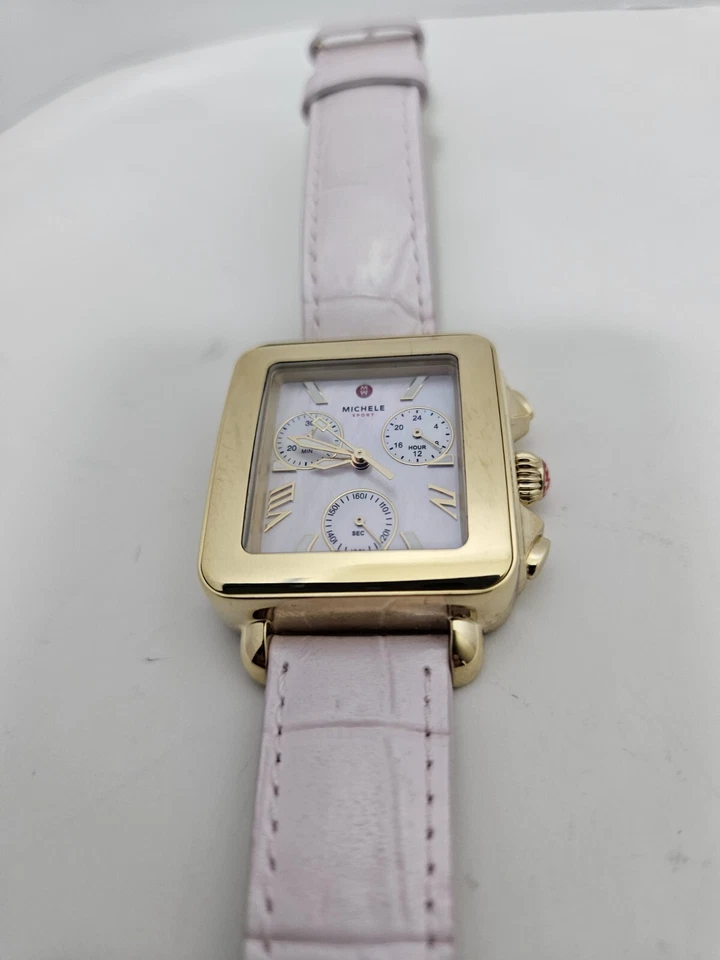  Michele Deco Sport Chronograph Gold Pink Leather MWW06K000068 Ladies Watch - Image 4 of 4