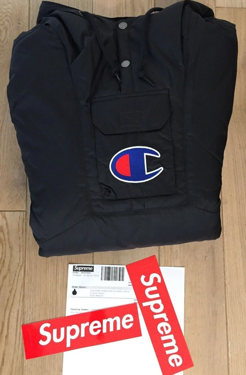 Supreme®/Champion® Pullover Parka BLACK M SUPREME CHAMPION LTD ED