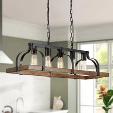 WUZUPS 5-Light Metal Chandelier Imitation Wood Grain Linear Pendant Ceiling Ligh