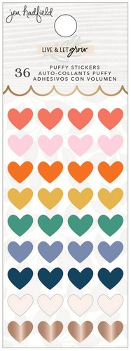 Jen Hadfield Live & Let Grow Mini Puffy Stickers 36/Pkg-Hearts W/Gold Foil