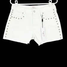 Vigoss Women's Stretch Fray Hem White Studded Denim Shorts Size 9/29 NWT