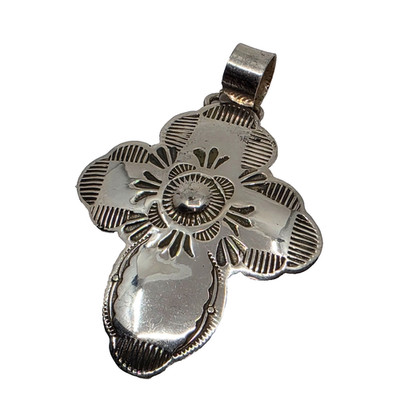 Navajo Sterling Silver Hand Stamped Native American Cross Necklace Pendant