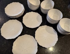 Pfaltzgraff French Lace white 8 Dessert Or Salad Plates & 8 Bowls