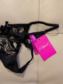 L'Agent by Agent Provocateur Black Lace Thong Size Medium NWT