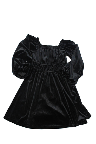 Aqua Girls Velvet Square Neck Long Sleeve Mini A-Line Dress Black Size 10-12