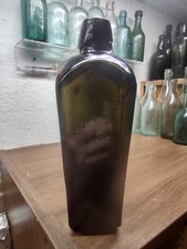 NICE CRUDE ANTIQUE BLACK GLASS CASE GIN BOTTLE~BEVELED CORNERS~8 1/2" TALL