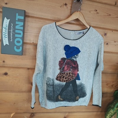 Large? Seriously Unique Sempre Sweater Italy 3D Embezzled Rhinestone Grey Crop 