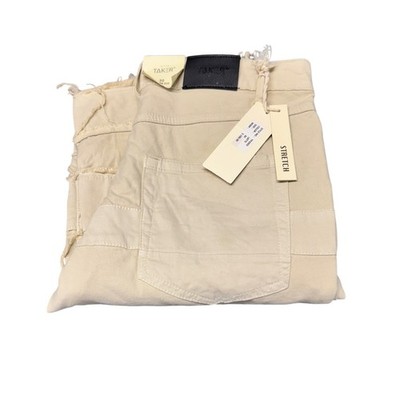 Taker Stacked Jeans Mens 30 (31x34 ACTUAL) Cream Flare Fit Distressed Denim NEW