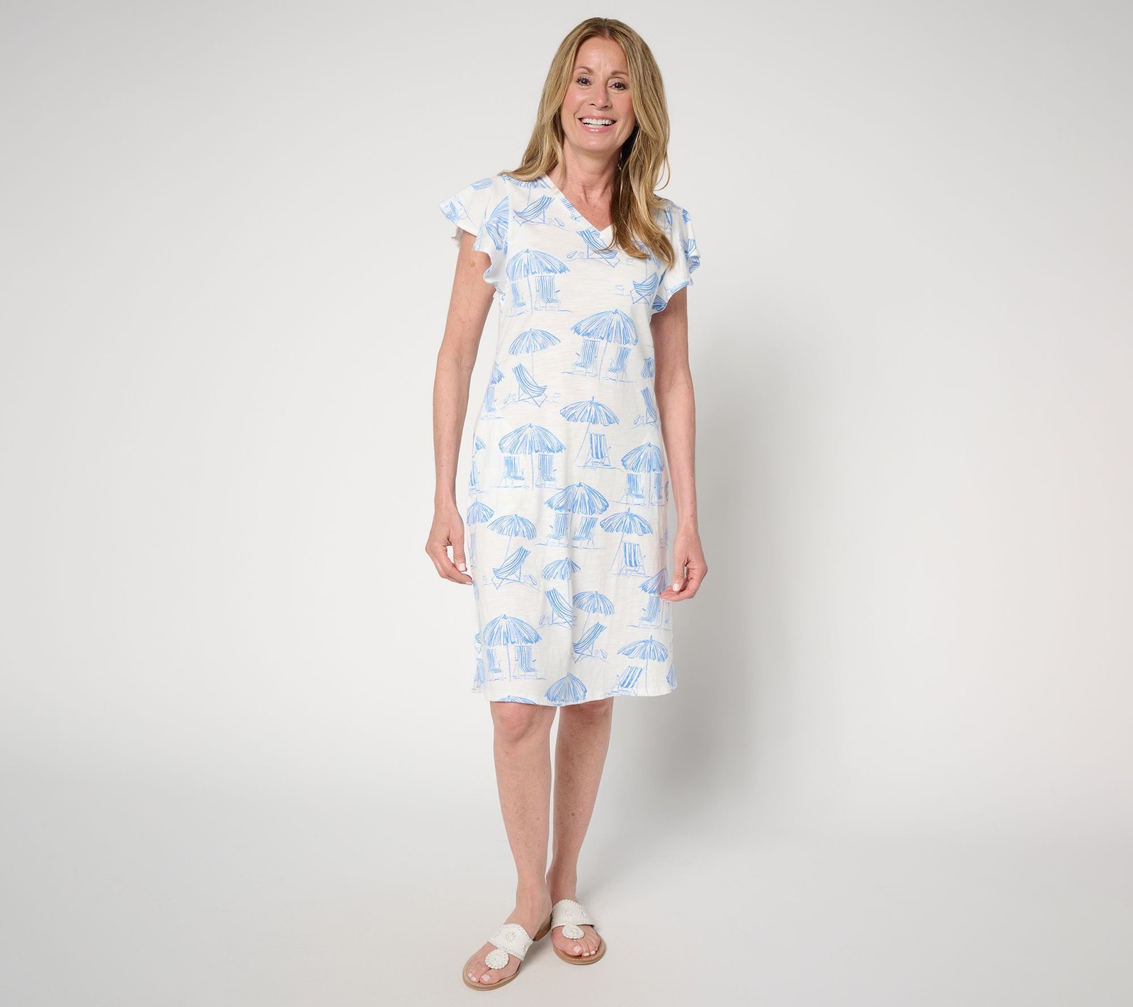 SUNNYLiFE Women's Petite Dress PXS Slub Knit Flutter Sleeve White A688259