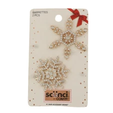 2 Scunci Holiday Snowflake Barrettes – Rhinestone-Embellished Metal Hair Clips