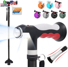 Bigalex Folding Walking Cane with Two Led Lights for Elderly Solid Base Adjustab