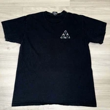 HUF Men's Black Graphic T-Shirt Size Large Triangle Bone Logo Tee