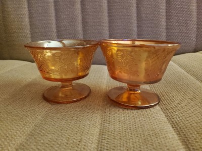 Vtg Lot x 2 Marigold Federal Carnival Glass Footed Sherbet Cup Normandie Pattern