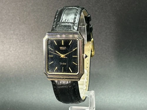 *EXC+5* Vintage SEIKO Dolce 5931-5490 Black Gold Men 30mm QZ Watch From JAPAN