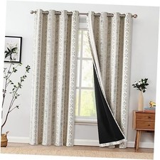 95 Blackout Boho Curtains 84 52"W x 84"L Pack of 2 Boho  Black on Beige