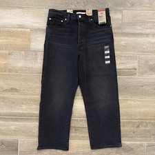 Levis Ribcage Straight Ankle Jeans Womens 31x27 Button Fly High Rise Black