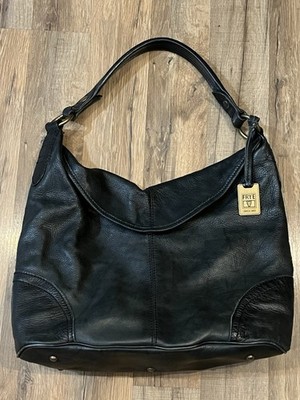 Frye Campus Hobo Bag Shoulder Bag Cognac Black Leather Hardware Designer Womens