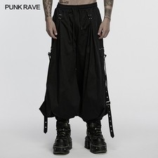 Punk Rave Men Black Gothic Cyberpunk Cuffed Trousers Loose Casual Pants