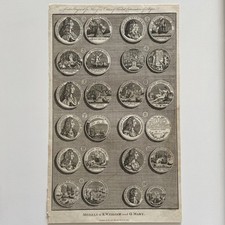 Antique Royalty Engraving – “Medals of King William III and Queen Mary II”