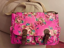 Borsa Cartella Donna Rosa Fiori Vintage College Impermeabile Tracolla Lucida New